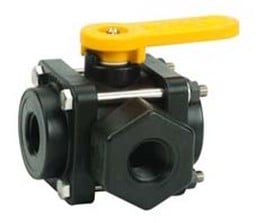 Poly Valve 3way 3/4" FPT 1" Port Side Ld [V075SL]